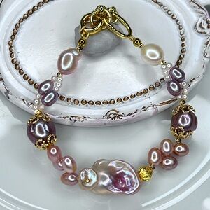 😍 Handmade Freshwater Lavender Pink Flameball Edison Pearl Braided Bracelet